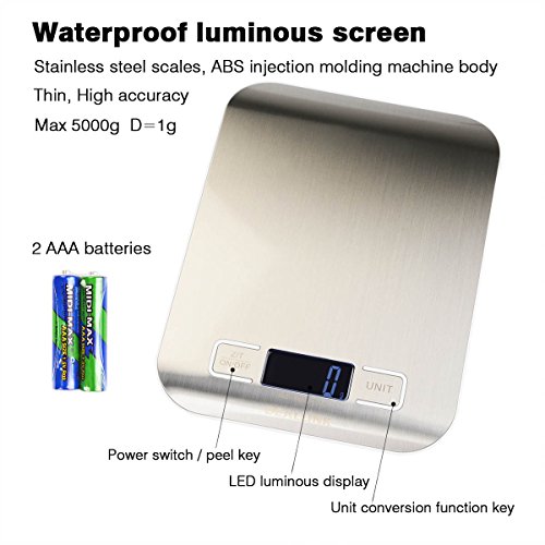 Digitale Küchenwaage Deallink Haushaltswaage Electronische Waage Präzisionswaage Briefwaage Hohe Präzision auf bis zu 1g (5kg Maximalgewicht), Tara-Funktion mit großer LCD Anzeige, Inkl. Batterie - 4