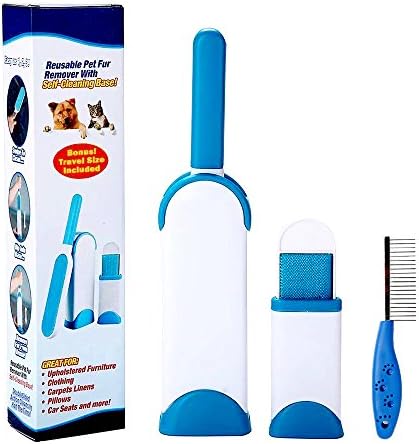 magic brush – double sided – Self-Cleaning Brush – Extra Large – Strong and durable – Easy to Clean – Easy Remove Hair From Your Pets Clothes, Bed and Mat – A Stainless Steel Comb, Bonus Gift: Mini Brush Pouch