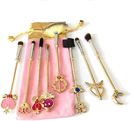 Dilla Beauty 8Pcs / lot Sailor Moon Makeup Brushes Set Gold Metal Powder Contour Blush Concealer Foundation Makeup Magic Brushes Tool Beauty Tool With Pink Fashion Bag