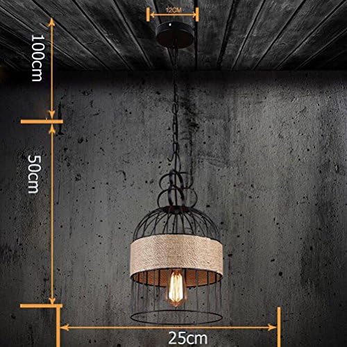 Vintage Edison Pendant Light E27 Lamp Socket Retro Antique Industrial Hemp Rope Iron Metal 1-Light Pendant Lamp Personality Brown Rustic Cage Adjustable Height Ceiling Lighting Max 60W Ø25cm