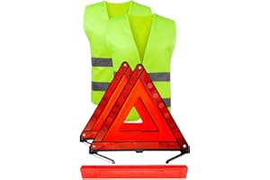 MOENTONY 6-in-1 Car Safety Kit with Warning Triangle, Warning Triangle, 360-degree Reflective Warning Triangle, Warning Waistcoat, Folding Triangle