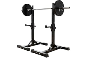 ManiBoom Soporte Barra Pesas para Sentadillas o Press Banca ESTABLE - Maquina Sentadillas Max. 300KG - Rack Musculación AJUSTABLE a 13 Alturas - Soporte Pesas Compacto para Gym en Casa