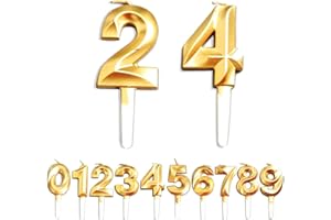 WLHGH Birthday Candles, 24th/42th/2th/4th Birthday Cake Candles, Cake Decoration for Birthday Party Wedding Anniversary Graduation Party Supplies (Gold, Number 2&4)