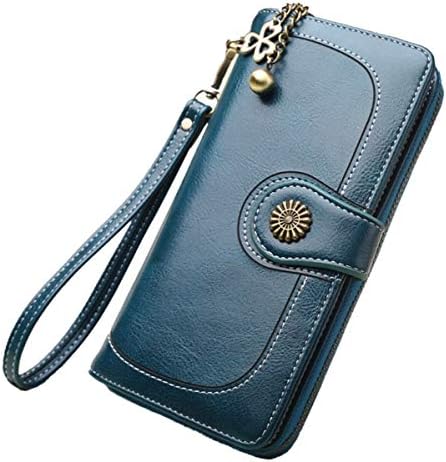 HHXWU Wallet, oil wax, clutch, women's long, mobile phone, bill, folder