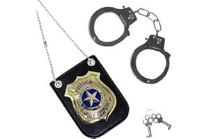 LINYIJOY Handschellen Kinder Polizei, Polizei Zubehör Set Polizist Handschellen Abzeichen Kinder Polizei Zubehör, Kinder Polizei Handschellen Polizei Zubehör Set für Cosplay Polizei Kostüm Kinder
