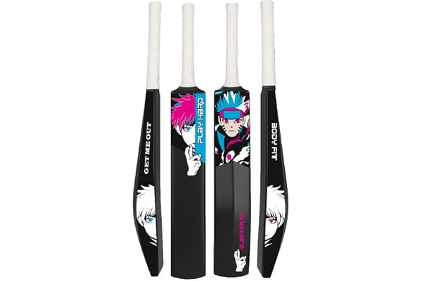 Bodyfit Blaster Cricket Bat Plastic Full Size Cricket Bat Lightweight Fiber, Hard Plastic, Anti-Slip Grip Ideal for Adults, Kids, Practice,Black with Character Artwork(1 Pc).