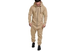 shownicer Herren Jumpsuit Overall Jogging Anzug Trainingsanzug Einteiler Overall Hausanzug Jogger Sportanzug Baumwolle Warm Jumpsuit mit Kapuze
