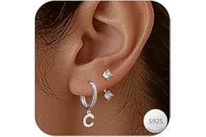 Seleneva 2 Paia Orecchini Cerchio Donna, Argento 925 Iniziale Orecchini a Cerchio A-Z Ipoallergenico Orecchini a Lobo Piccoli per Fori Multipli