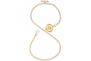 ManChDa Albert Chain Taschenuhr, T-Bar-Kette mit Kompassanhänger, Curb Link Chain 2 Haken Antike Fob T-Bar für Herren (Gold)