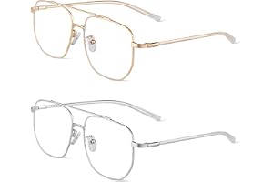 ACWOO Blått ljusfilter glasögon, set om 2, runda anti-blåljus-spelglasögon, mode, glasögon, blått ljusblockerande glas, retro utan styrka, blåfilter glasögon för kvinnor och män, Guld + silver, Einheitsgröße