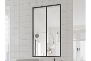 Vente-unique - Vetrata Stile Industriale 60 x 105 cm in Alluminio termolaccato Nero - Bayview