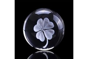 QIANYUE 60 mm 3D Laser Earth Four Clover Leaf Engraved Rose Crystal Ball Miniature Flower Globe Glass Ball Decoration Ornament (Clover)