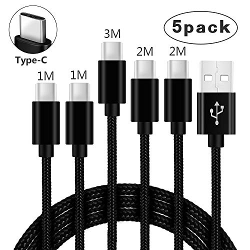 Cable Chargeur Samsung S8 S8 Plus s8  Charge Rapide 3M 2M 1M Cordon Cable Honor 8 9 10 View 10 Cable USB Type C en Nylon pour Samsung Galaxy S8 Active Oneplus 5 5T 3 3t 6 Lot de 5 -Noir