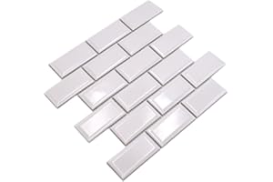 CONWIRE WB26M-0101 Carreaux en céramique Blanc Style mosaïque du métro Pour mur de salle de bain, toilettes, douche, cuisine, comptoir, baignoire