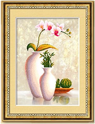 DOMEI 3D Stamped Cross Stitch Kit,Tall Vase with Flower, 16.1 x 21.7inches