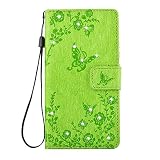 Huawei P9 Hülle,Cozy Hut® Intarsien Bling Kristall Glitzer Strass Diamant PU leder Hülle/ Schutzhülle / Cover / Handyhülle / Etui für Huawei P9 Lederhülle Flip Tasche mit Kartenfächer und Standfunktion Schmetterling Blau Muster Schutzhülle - grün