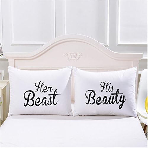 Couples Pillow Cases, “Her Beast”&amp;“His Beauty” Couple Pillow Covers, Romantic Gift Idea for Couples, Anniversary, Wedding, Engagement, Set of 2 Printed Pillowcases for Him and Her in Love, 30x20inches