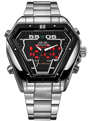 Alienwork DualTime LED Analog-Digital Armbanduhr Multi-funktion Uhr schwarz silber Edelstahl OS.WH-1102-2-R1 Alienwork DualTime LED Analog-Digital Armbanduhr Multi-funktion Uhr schwarz silber Edelstahl OS.WH-1102-2-R1