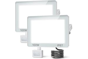 ANNIFUNLY 2PC Focos LED Exterior con Sensor Movimiento, 100W 10000LM Foco Proyector LED para Exterior, 6500K Blanco Frío Floodlight IP67 Impermeable Iluminación para Jardín, Garaje, Patio