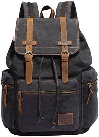 WoLu Vintage Practical Cotton Canvas Laptop Computer Backpack Rucksack Daypack Outdoor Gym Hiking Camping School College Weekend Bag for Men and Women (Black)