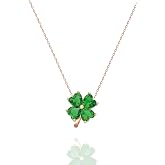 NEREZE 925 Carat Green Stone Clover Necklace Women's Silver Necklace