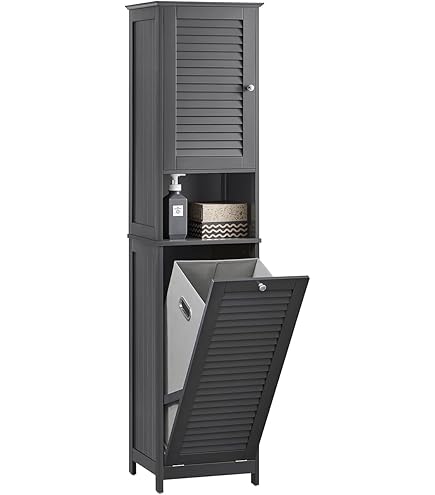 SoBuy Meuble Salle De Bain Avec Panier à Linge Colonne Rangement 170 Cm Avec 2 Portes, Étagère Ouverte Et Paniers Amovibles – Meuble De Rangement Compact Pour Linge Sale, Blanc, BZR150-W