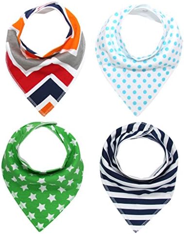 Neufashion Baby Bandana Drool Bibs Scarves Unisex 4 Pack Gift Set for Teething and Drooling, 100% Organic Cotton, Soft and Absorbent for Girls Boys