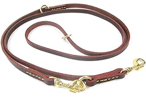 DUOKON Guinzaglio per cani regolabile, Doppio guinzaglio intrecciato con 2 ganci a scatto girevoli per cani passeggiate, attività sportive ed addestramento Marrone