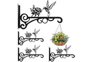HUANUODA Pflanzenhaken Blumenampelhalter, 4 Stück Eisen Wandhaken,25cm Blumenampel Vogelhäuschen Wandhalter Haken zum Aufhängen von Pflanzer Vogelhäuschen Laterne Windspiele, Garten Balkon Deko (4, Schwarz)