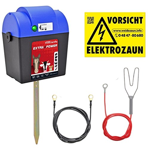ANGEBOT: 9V Weidezaungerät Extra Power 9V von VOSS.farming mit Zubehör, mobiles Elektrozaungerät für Pferde, Kühe, Rinder und Schafe