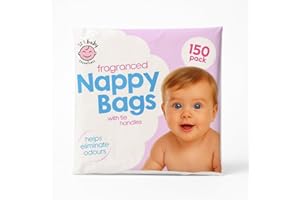 NIMVONA 150pcs Fragranced Nappy Disposable Bags With Tie Handle Antibacterial Nappy Sacks Fragranced For Eliminate Odour Leakproof Bags Essentials For Newborn And Young Babies Travel Or Home Use