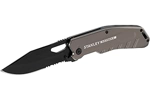 STANLEY - FATMAX Stanley Fmht0-10312 Couteau Premium 80Mm Gamme FatMax - "Garde-Fou" Pour La Sécurité- Lame En Acier Inoxydable Bords Droits Et Dentelés - Poignée Ergonomique - Ouverture Une Main - Clip Ceinture