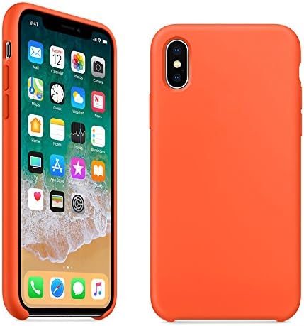 iPhone X Silicone Case, LINDIANSHUMA Liquid Silicone Gel Rubber Shockproof Case with Soft Microfiber Cloth Lining Cushion for Apple iPhone X,Spicy Orange