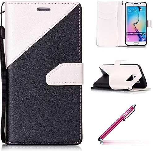 Samsung Galaxy S6 edge Leather Case,Hpory Scrub Black And White Pattern Book Style Flip Support PU Leather Walllet Case with Credit Card Holder Silicone Protector Bumber Case for Samsung Galaxy S6 edge + 1 x Hpory Stylus
