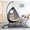 SpyderCraft Metal Alisha Craft Single Seater Swing Chair with Stand & Cushion Outdoor Indoor Balcony Garden Patio,Powder Coated Frame,Uv Protected Wicker,Premium Cushion