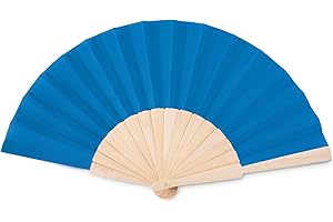 PROMOTIONGIFT Ventaglio manuale in legno e poli cotone, blu reale
