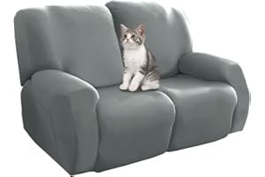 Jaotto Funda para Sofa Reclinable 2 Plazas, 6-Piezas Funda para Sofá Relax Elásticas Universal Ajustables, Cubiertas Protector para Sillón Relax con Bolsillos(Gris Claro,2 Plazas)