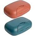 2Pcs Travel Soap Cases - Portable Soap Bars, Soap Box, Soap Dish with Lid, Large Soap Holder, Closable Plastic Soap Container, Soap Storage Case for Travel, School, Gym, Camp (Dark Blue & Brick Red)
