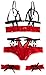 Produktbild G World Cut Out O-Ring Hiphugger und offene Cup Top, One Size, Schwarz/Rot, 3-teilig