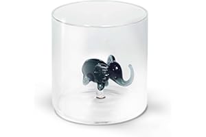 WD Lifestyle Bicchiere in vetro borosilicato. Capacità 250 ml. Decoro elefante.