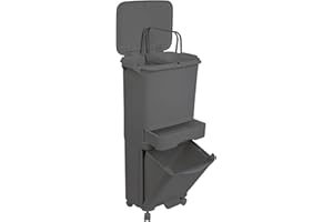 WELL HOME MOBILIARIO & DECORACIÓN Papelera de reciclaje de clasificación selectiva con pedal, ruedas y asa de triple compartimento de 42L (24L + 4L + 14L) gris antracita