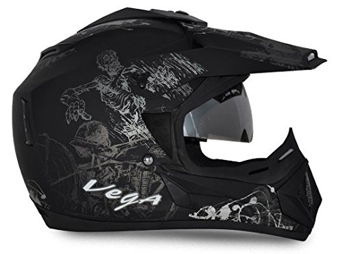 Vega Off Road Sketch ISI Certified Matt Finish Full Face Dual Visor with Peak Helmet for Men and Women Outer Clear Visor and Inner Smoke Sun Visor(Dull Black Silver, Size:L) - Image 5