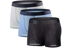 YUSHOW Majtki męskie, 3-pak, bielizna z lodowego jedwabiu, seksowne, miękkie i wygodne, bezszwowe, oddychające