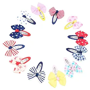 FOK Bowtie Snap Tic-Tac Hair Clips For Kids & Baby Girl - 12 Pieces
