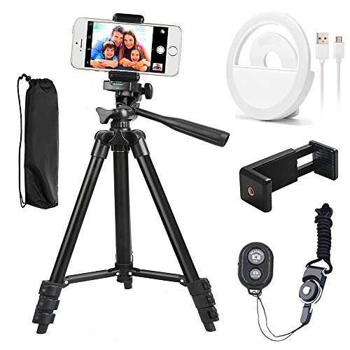 Handy-Stativ aus Aluminium, 106,7Â cm, fÃ¼r iPhone/Smartphone, Telefon- und Tischhalterung, Bluetooth-Fernbedienung und AuslÃ¶ser (schwarz)