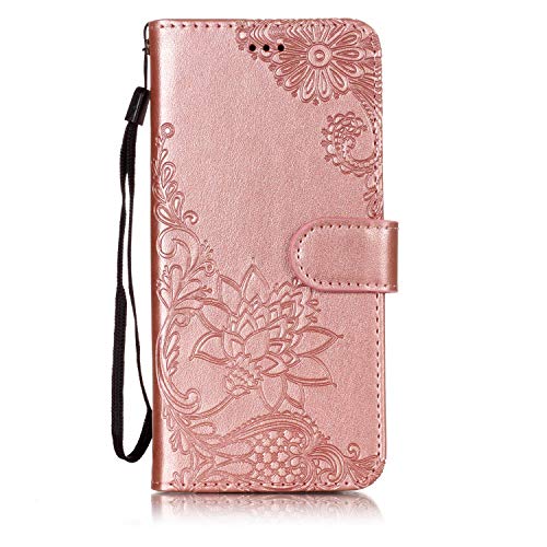 Preisvergleich Produktbild Homikon PU Leder Hülle Schön Spitze Schutzhülle Brieftasche Ledertasche Bookstyle Lanyard Weiche Handyhülle Kunstleder Lederhülle Silikon Tasche Kompatibel mit Samsung Galaxy A6 2018 - Roségold