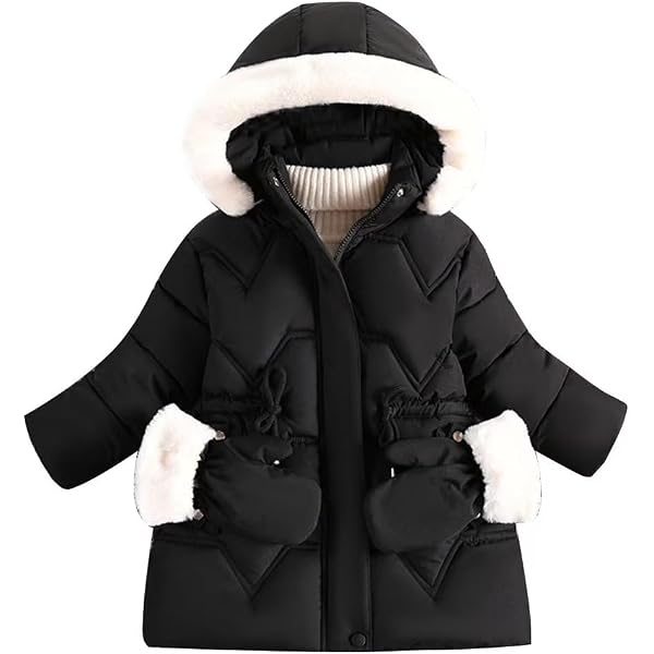 linboo Manteau Enfant Fille Doudoune Doublure Polaire Chaud Parka Veste à Capuche Fourrure Blouson Vêtement de Neige, Bleu foncé, 2-3 ans(Étiquettes Taille: 110