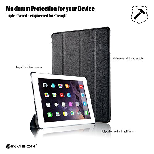 Invision® iPad 2 iPad 3 und iPad 4 Intelligente Hülle – Tolles Design – Magnetische Aufweck/Schlaf-Funktion – Hochwertiges PU-Leder (iPad 2 3 4 / Schwarz) - 2