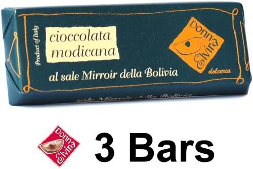 NATIVE MODICA DARK CHOCOLATE WITH "MIRROIR SALT" by Donna Elvira 3 BARS X 70g - Award Winner International Chocolate Award 2013 (Stone Ground Cold Processed) Dairy free, Deli