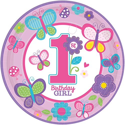48-teiliges Party-Set 1. Geburtstag Mädchen Sweet Birthday Girl – Teller Becher Servietten mit Schmetterlingen und Blumen für 16 Personen - 2